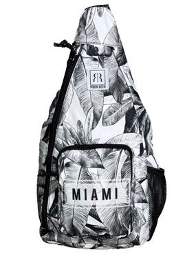 Robin Ruth MIAMI Crossbody Sling Backpack Tropical Jungle Leaves Black White NWT